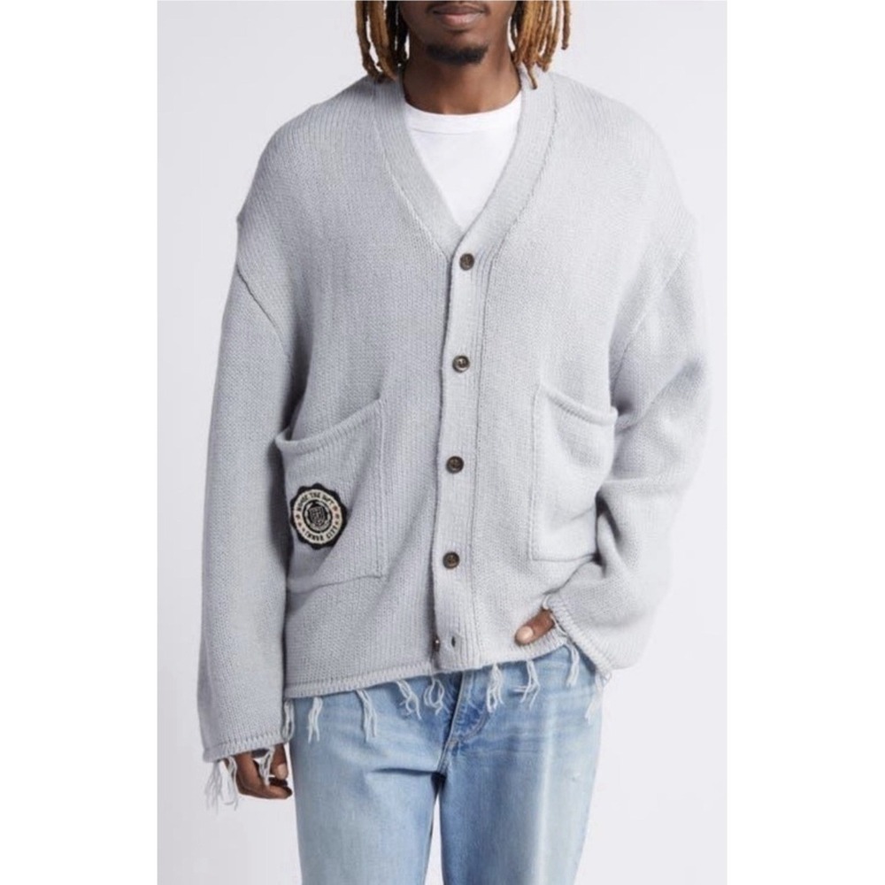Honor The Gift Heritage Wool Blend Oversized Cardigan Stone Grey M Crest Patch
